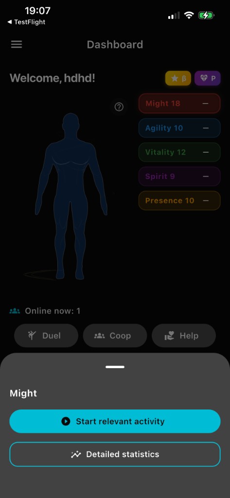 Forjum stat action sheet with start relevant activity